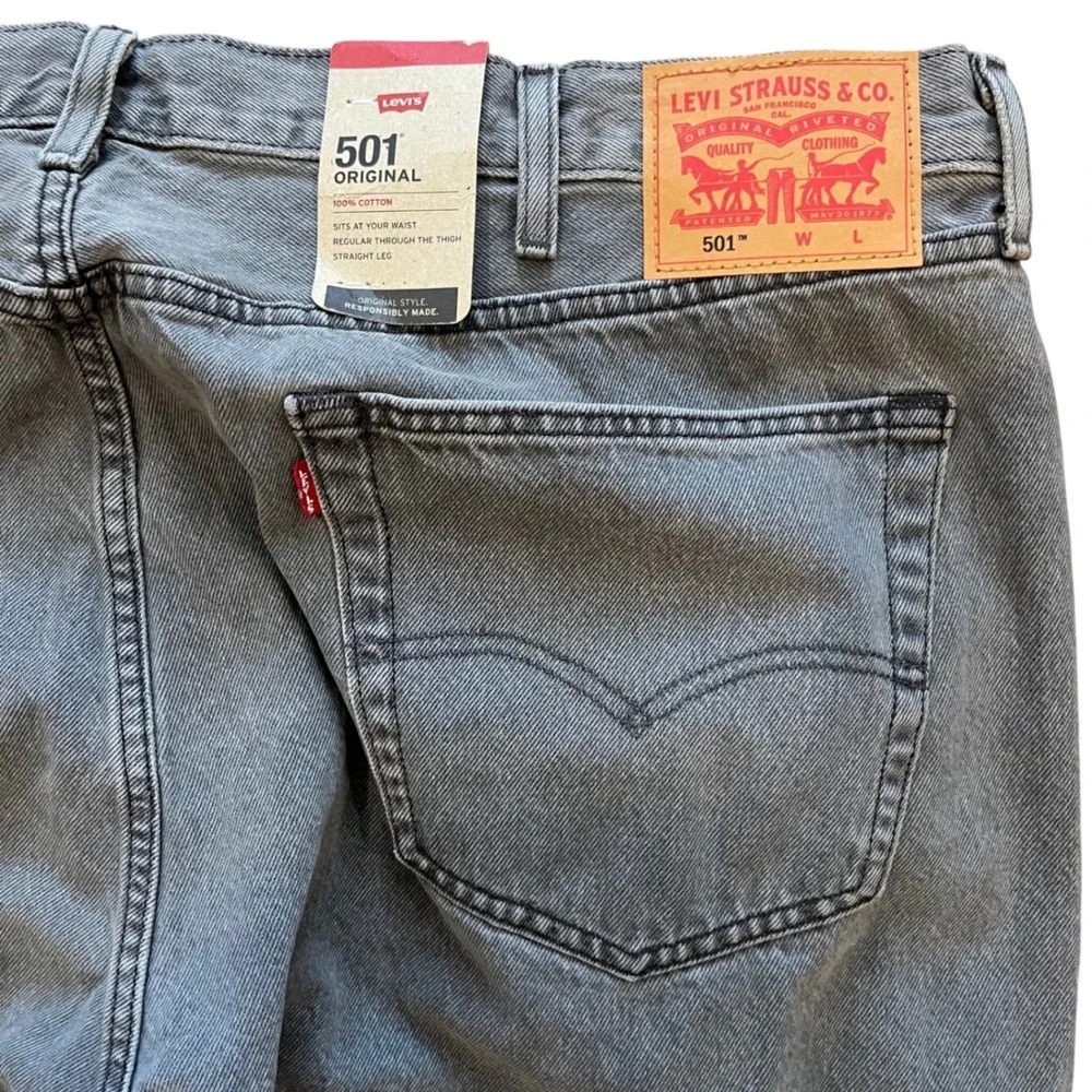 Levis 501‎ Original Mens Grey Straight Leg Button Fly Jeans W44 L34 Irregular